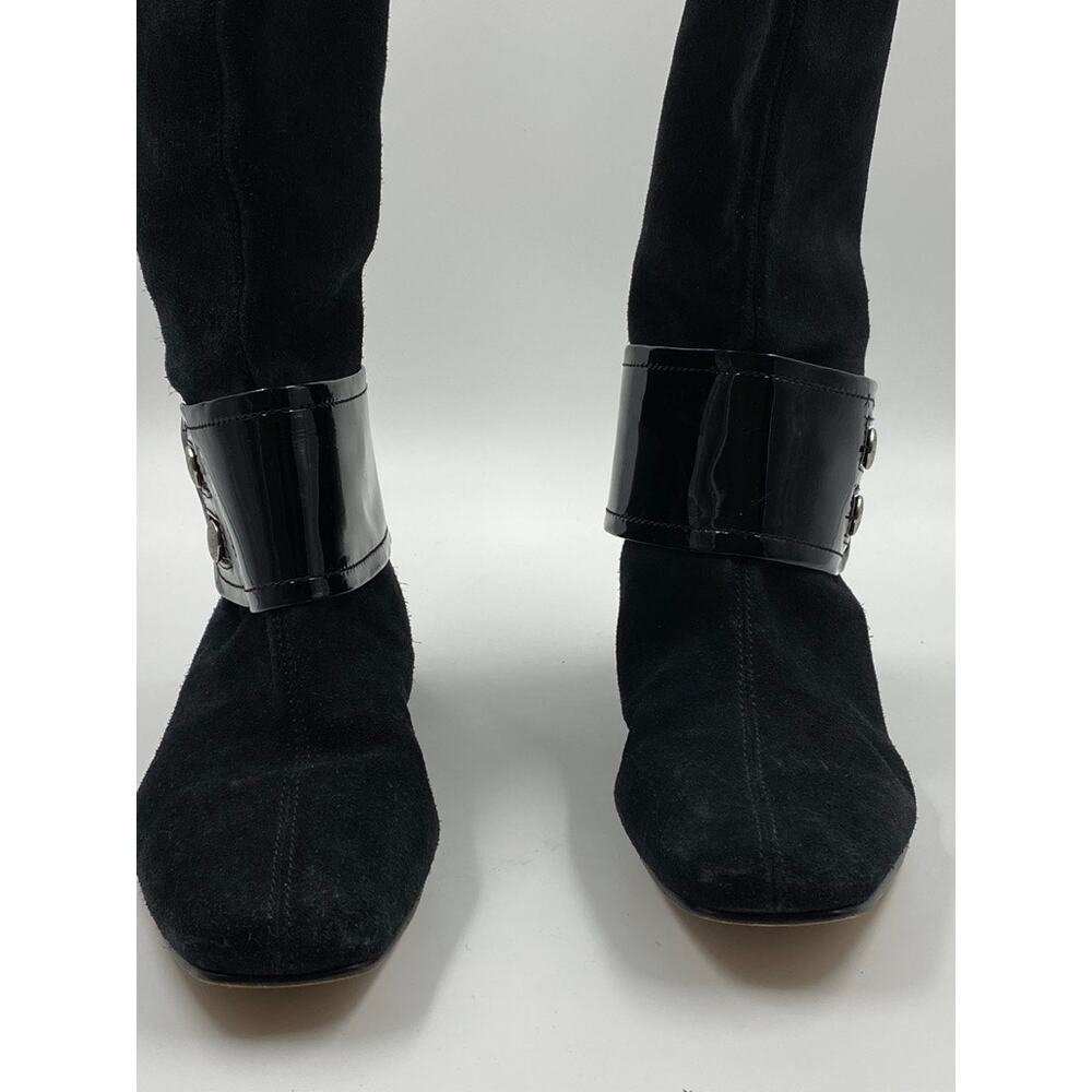 Michael Kors Emily Black Suede Leather Boot Patent Ankle Strap Sz 6.5 Equestrian - Picture 8 of 11